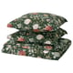NÄSSELKLOCKA: green floral bedding set, dark green with pink & red flowers. Sateen-woven, zip closure, rectangle shape.
