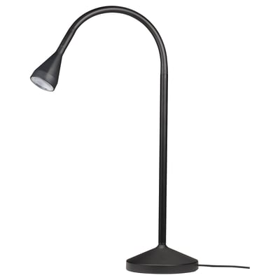 NÄVLINGE lamp: sleek black, adjustable gooseneck; directs focused light efficiently.