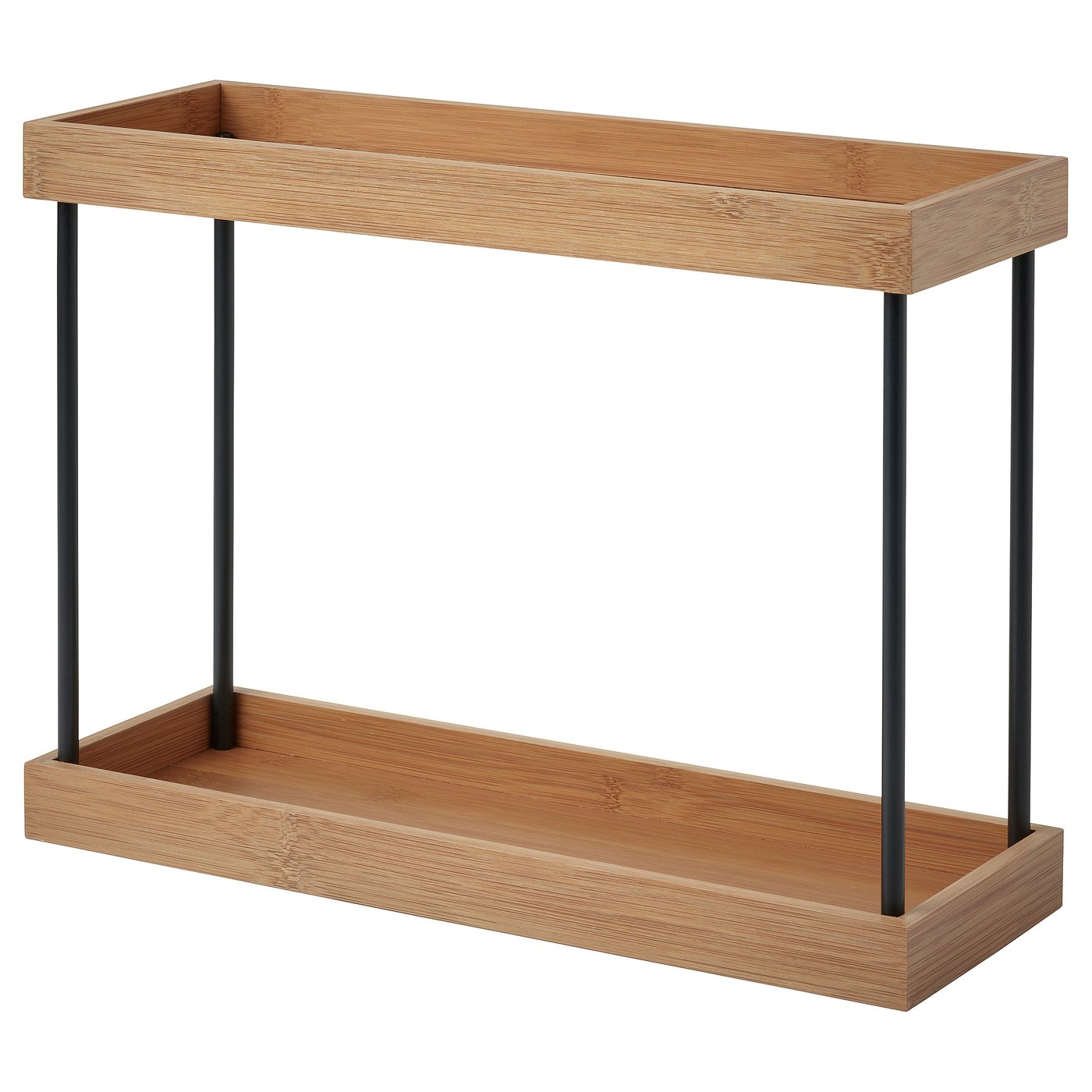 NÅLBLECKA bamboo kitchen tray, black legs, rectangular, 2-tiered shelf organiser.