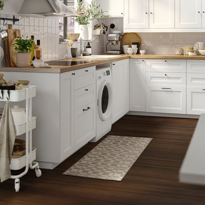 NATTÅG Kitchen mat, beige/check, 45x120 cm
