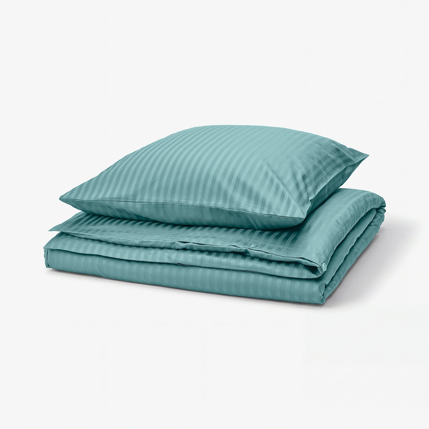 NATTJASMIN teal bedding set: duvet & pillow, striped sateen, soft cotton/lyocell.
