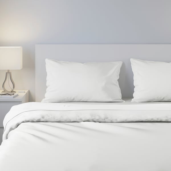 NORDRUTA: white bedding set, cotton flannel; includes quilt cover, sheets, pillows. Soft and cosy, covers large bed.