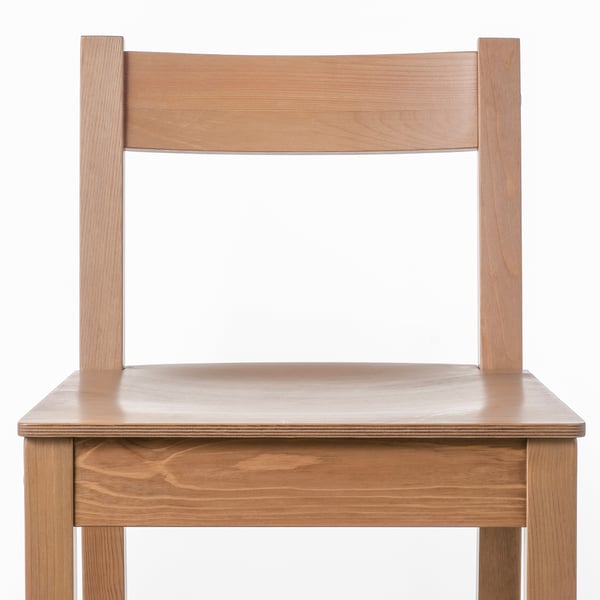 Wooden bar stool with curved back and seat dip, sturdy pine construction, high-quality finish, stylish and comfortable.