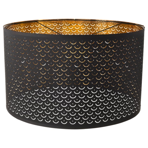 Black nyomo lamp shade, patterned, cylindrical.