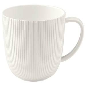 OFANTLIGT white mug, elegant vertical lines, sturdy, feldspar porcelain.
