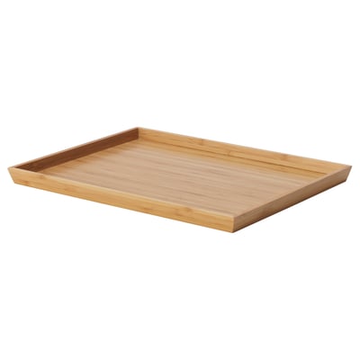 Light wooden bamboo serving tray, rectangular, simple design.