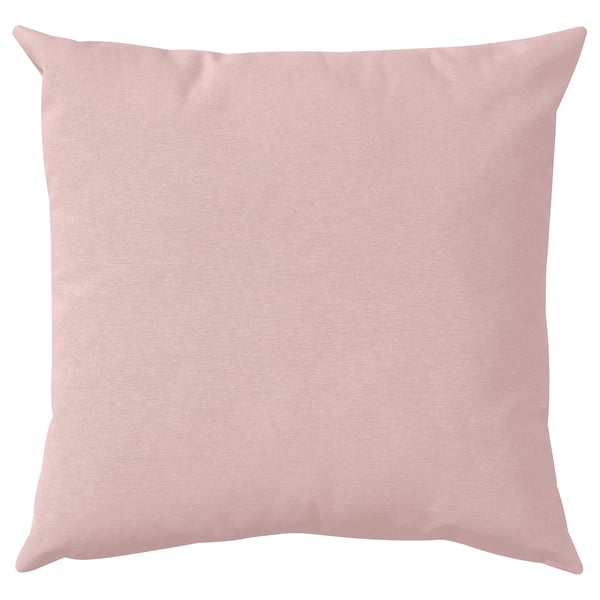 A square cushion, PARADISBUSKE, soft blush colour, textured wavy design, made from recycled materials.