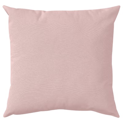 A square cushion, PARADISBUSKE, soft blush colour, textured wavy design, made from recycled materials.