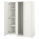 A white ikea PAX wardrobe with open doors, revealing empty shelves and a hanging rod.