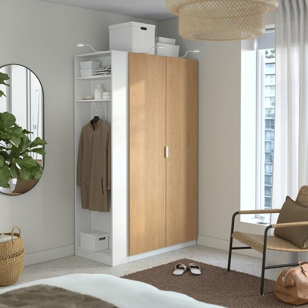 PAX / STORKLINTA Wardrobe combination, white oak effect/white, 120x60x201 cm