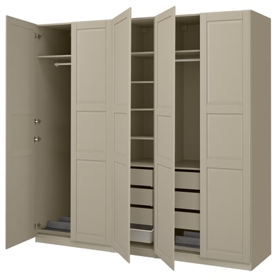PAX / TYSSEDAL Wardrobe combination, grey-beige/grey-beige, 250x58x236 cm