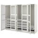 White PAX wardrobe with glass doors, multiple drawers, and shelves. Modern design for organised storage.