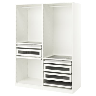 White PAX wardrobe with shelves and drawers, modern design.