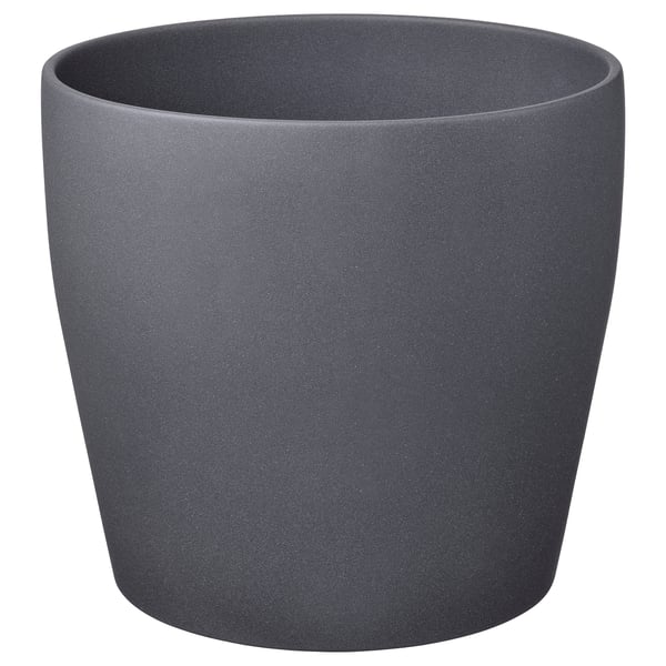 Dark grey round PERSILLADE planter, smooth texture, earthenware with pigmented powder coating.