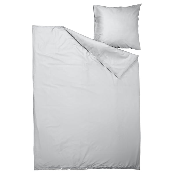 Grey recycled bed linen set - duvet & pillows, smooth finish, envelope closure