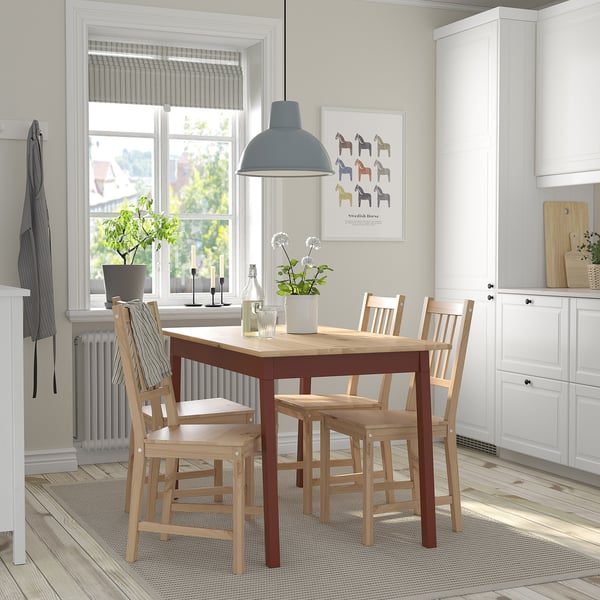 PINNTORP dining set with table, 4 chairs, blue lamp.