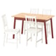 A white and light wood PINNTORP dining set with a rectangular table and four matching chairs, ideal for small spaces.