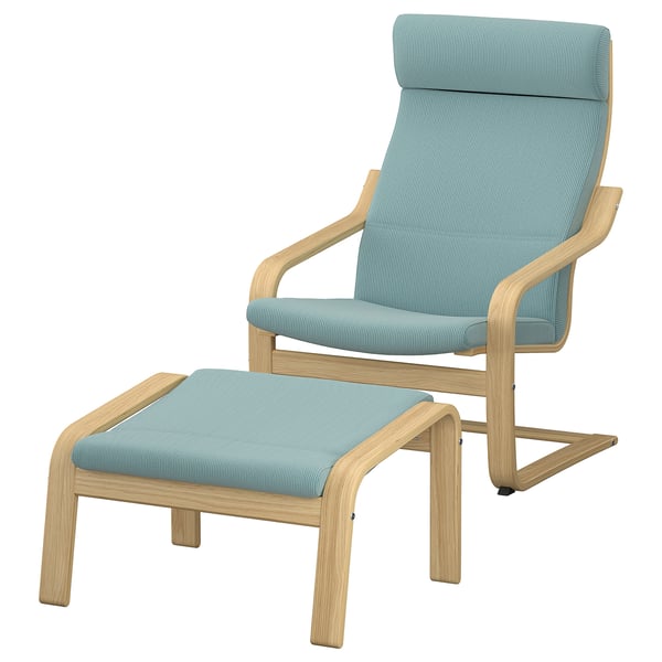 POÄNG Armchair and footstool, oak/Kelinge grey-blue
