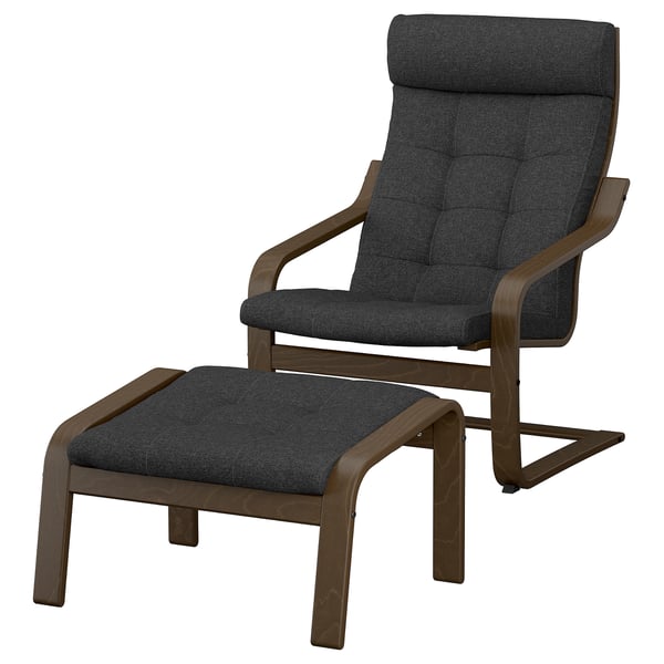 POÄNG Armchair and footstool, walnut effect/Gunnared dark grey