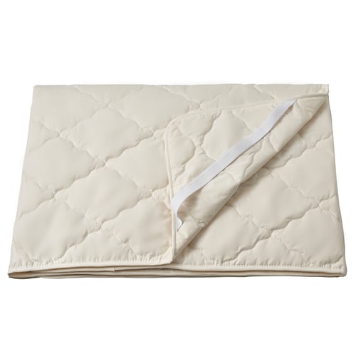 RÅDHUSVIN mattress protector, natural beige, cotton, wool, elastic straps.