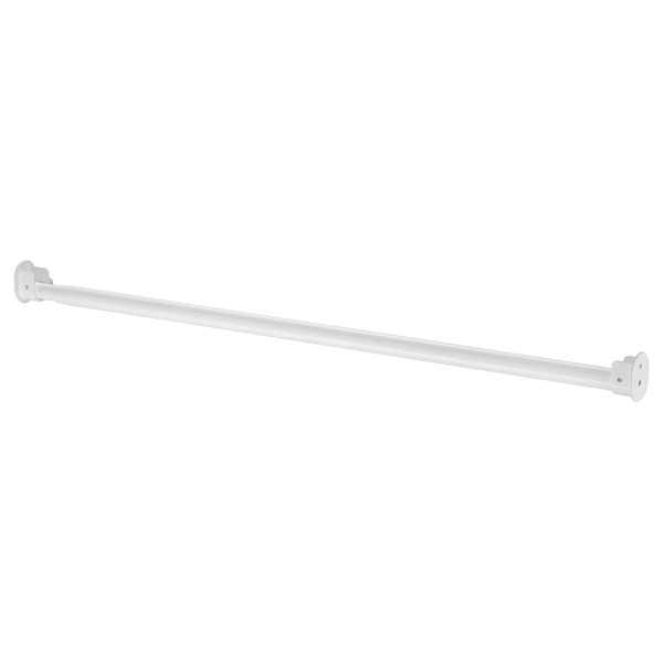White racka extendable curtain rod, made of steel, with both-side mounting brackets for full coverage.