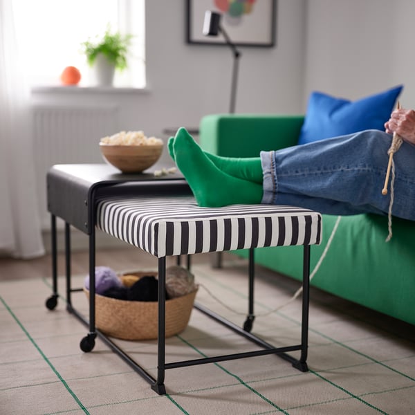 RÄVSAL Side table with bench, Gruddbo black/white