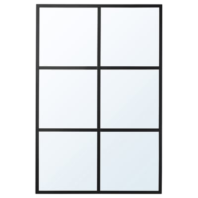 RAGGARÖN mirror: black-framed, rectangular, six-pane design, wall-mounted, with rounded corners.