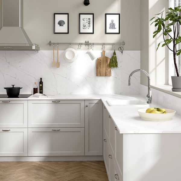 RÅHULT Custom made wall panel, white/light grey marble effect/quartz, 1 m²x1.2 cm