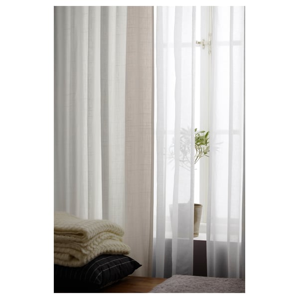 RITVA Curtains with tie-backs, 1 pair, white/with heading tape, 145x250 cm