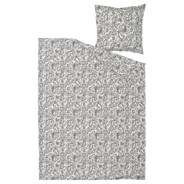 RODGERSIA Duvet cover and pillowcase, grey/white, 140x200/80x80 cm