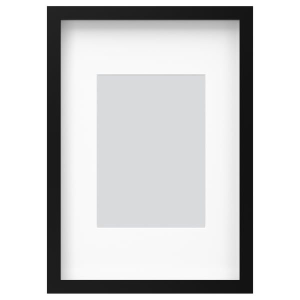 Black picture frame with front protection, holds 7x5 photo, stands horizontally or vertically.