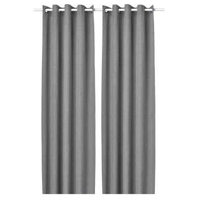 ROSENMANDEL grey block-out curtains, wool-like, eyelet design.