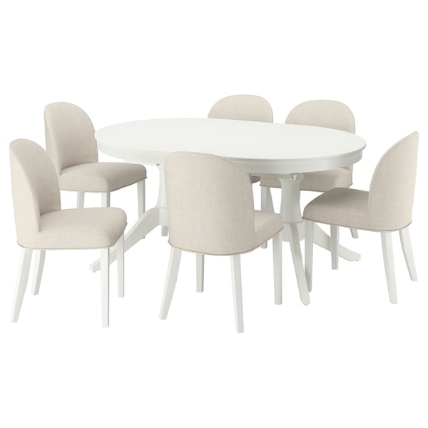 ROSENTORP / ROSENTORP Table and 6 chairs, white/Kilanda light beige white, 160/215x110 cm