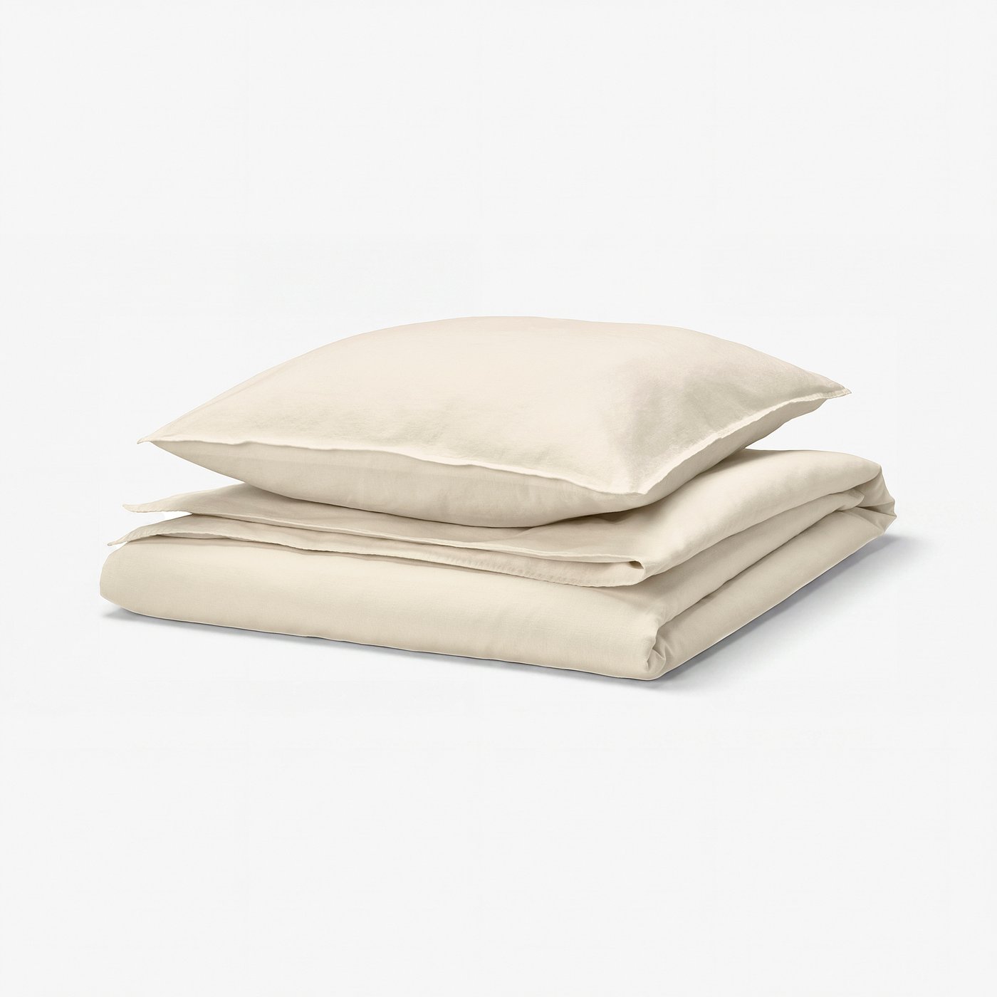 Beige RUNDHAGTORN duvet & pillow set, 51% linen, 49% cotton, soft & breathable, wrinkle-chic design.