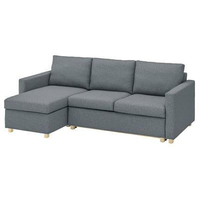 SALTSJÖBADEN 3-seat sofa-bed with chaise longue, Gunnared medium grey