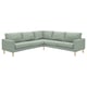 Modern light green corner sofa, 4-seater, wooden legs, straight design.