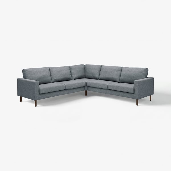 SALTSJÖBADEN grey corner sofa with wooden legs, clean lines, and removable cushions.