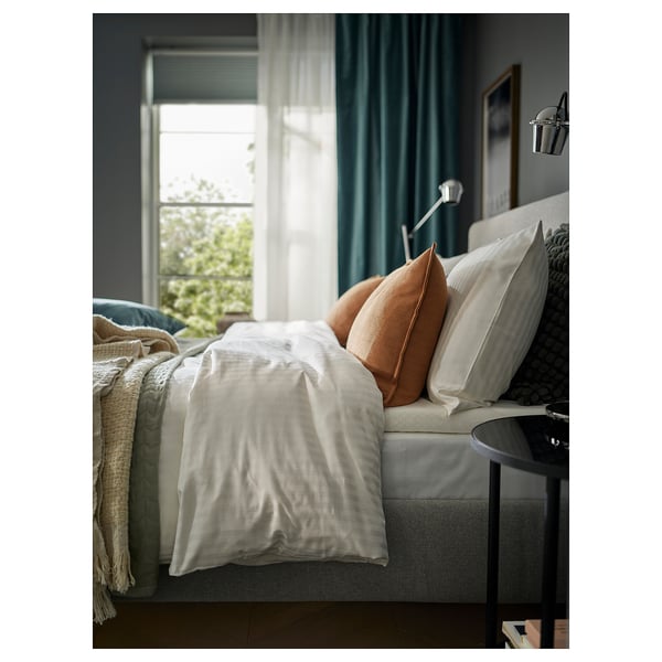 SANELA Curtains, 1 pair, dark grey-turquoise/with heading tape, 140x250 cm
