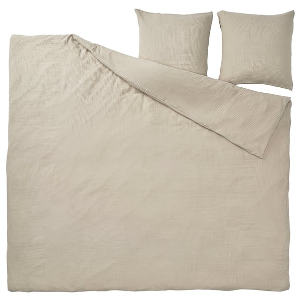 SCHERSMIN duvet cover set in light grey, 100% organic cotton, with textured muslin design.