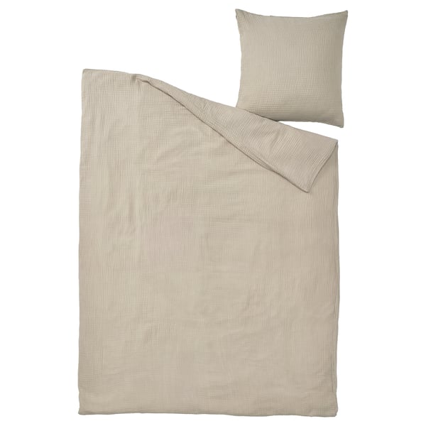 SCHERSMIN bedset, beige, organic cotton, textured, simple design.