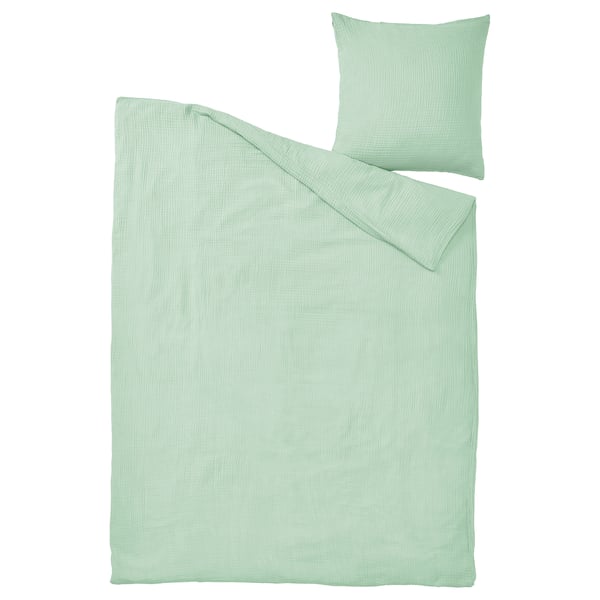 SCHERSMIN mint green duvet set, organic cotton muslin, wavy texture, soft, natural, breezy.