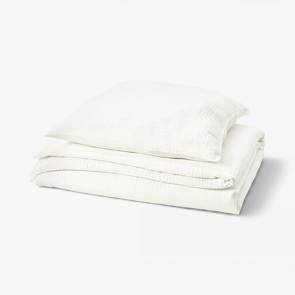 SCHERSMIN white organic cotton duvet set; includes cover & pillowcase, soft muslin texture.