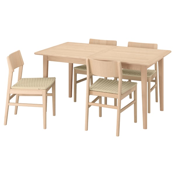 Light wooden dining set with 4 chairs and extendable rectangular table. Minimalistic scandinavian design.