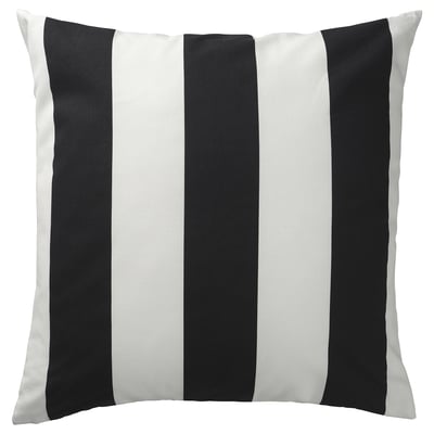 Black & white striped pillow, square shape, modern design, cotton blend.