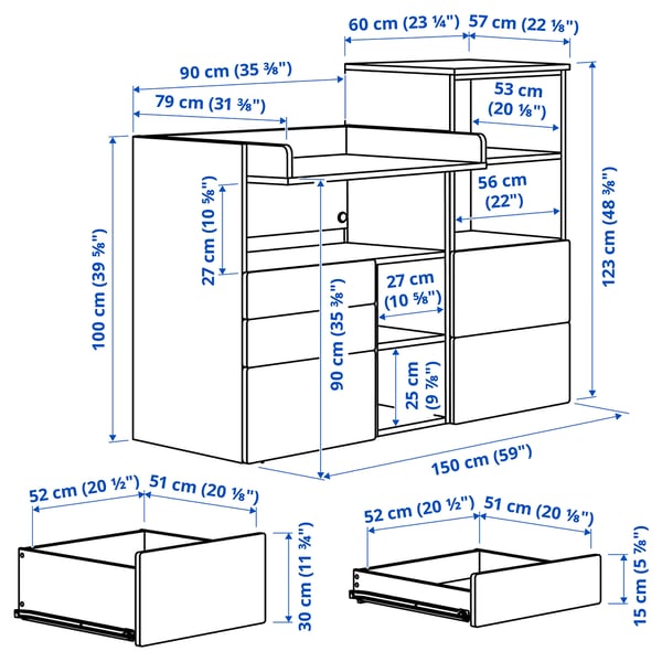 Illustration with measurements for the product: SMÅSTAD.