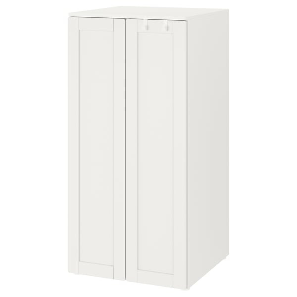 White SMÅSTAD kids wardrobe, square, with 2 doors, adjustable height, soft-closing hinges.