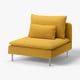 Bright yellow SÖDERHAMN chair with soft cushions and sleek legs.