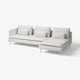 Modern white l-shaped sectional sofa with plush cushions and sleek metal legs.