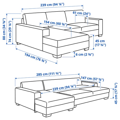 Illustration with measurements for the product: SÖRVALLEN.
