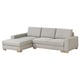SÖRVALLEN sectional sofa: modern, light grey, scandinavian design, with storage chaise longue, wooden legs, deep seats, and minimalist style.